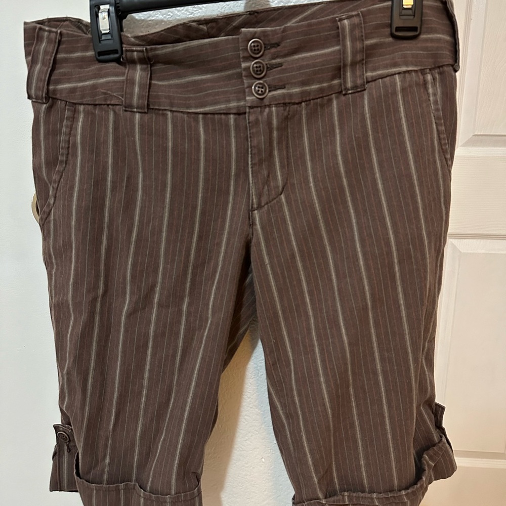 Brown Striped Cuffed Shorts